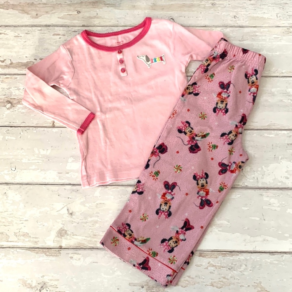 Girls 2T Minnie Mouse Disney Fleece Pajamas Set Pink Toddler Top & Pants